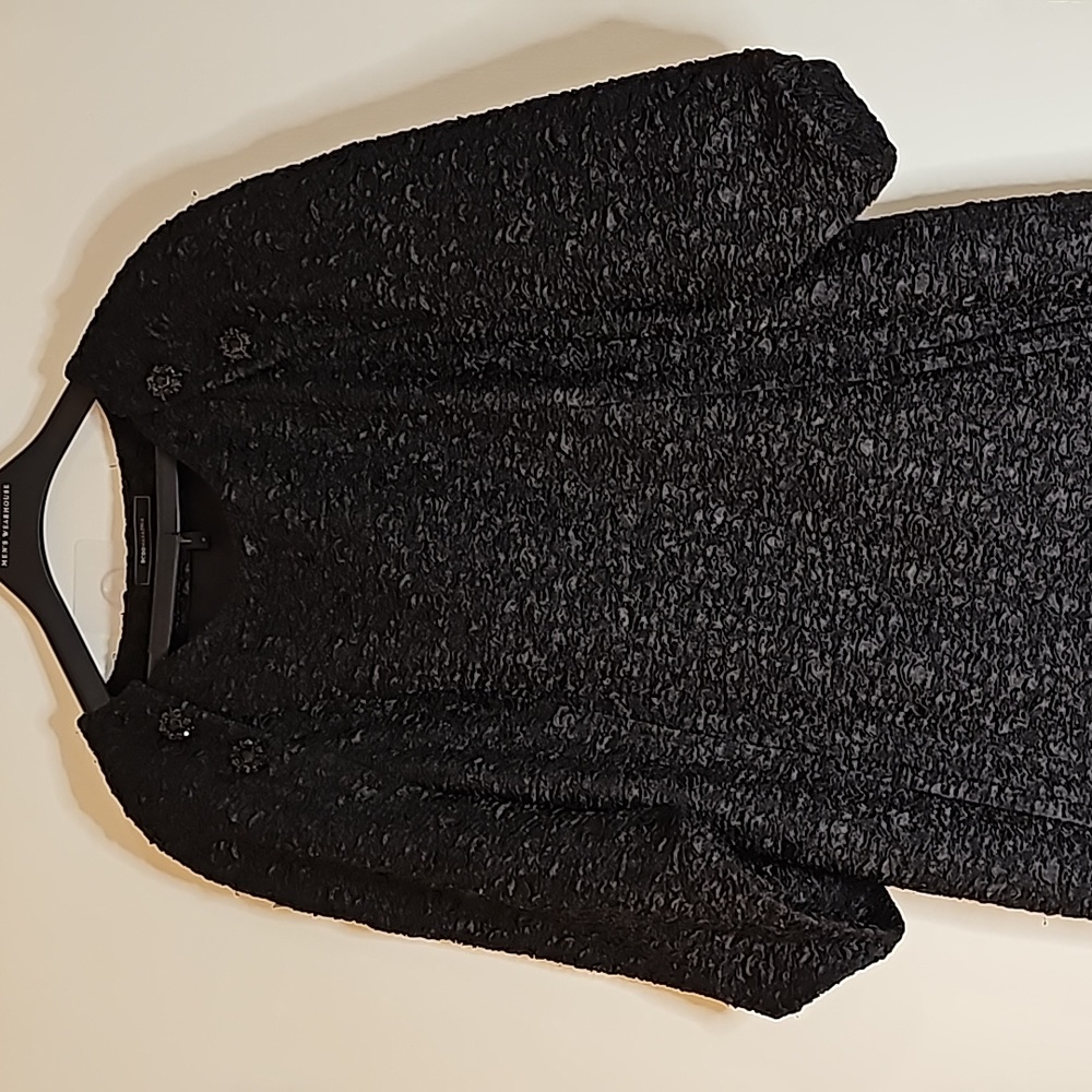 BCBGMAXAZRIA BCBG Black Crinkle Textured Shift dress S 3/4 slv Cocktail Formal